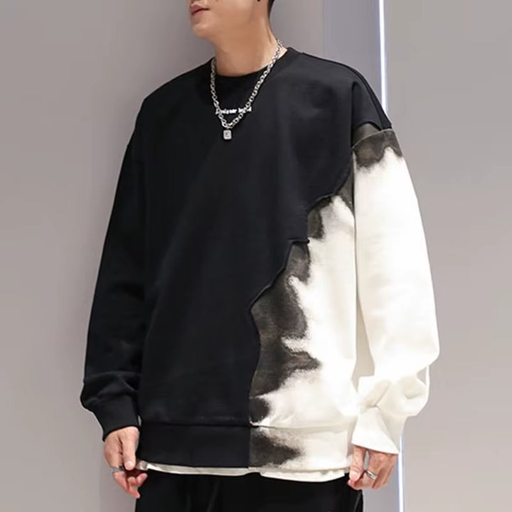 New Autumn/Winter American Fashion Brand Gradient round Neck with Plush Plush and Handsome Versatile Men'S Long Sleeve Sweater