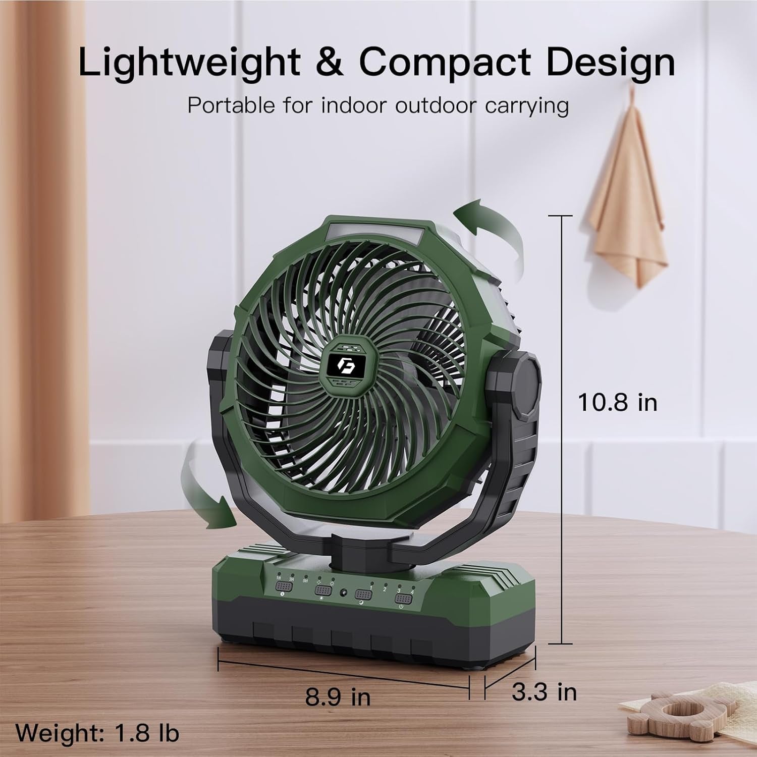 3-In-1 Camping Fan - Portable Fans Rechargeable - 24000Mah Battery Powered Fan with Light & Remote for Indoor, Outdoor, Tent, Travel, Fishing, Jobsite, Gifts for Men Dad Him - Green