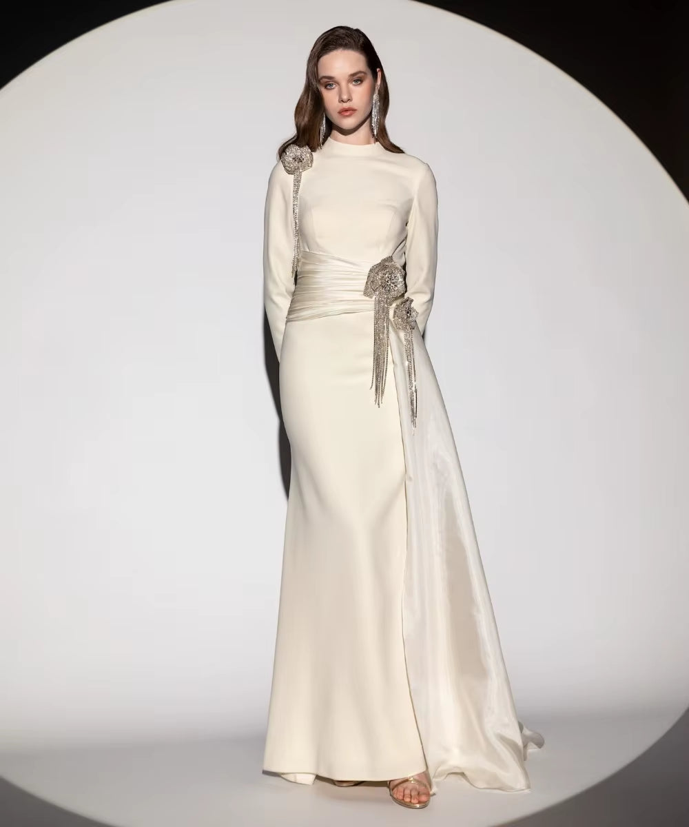 Modern Style Women High Collar Wedding Party Dress