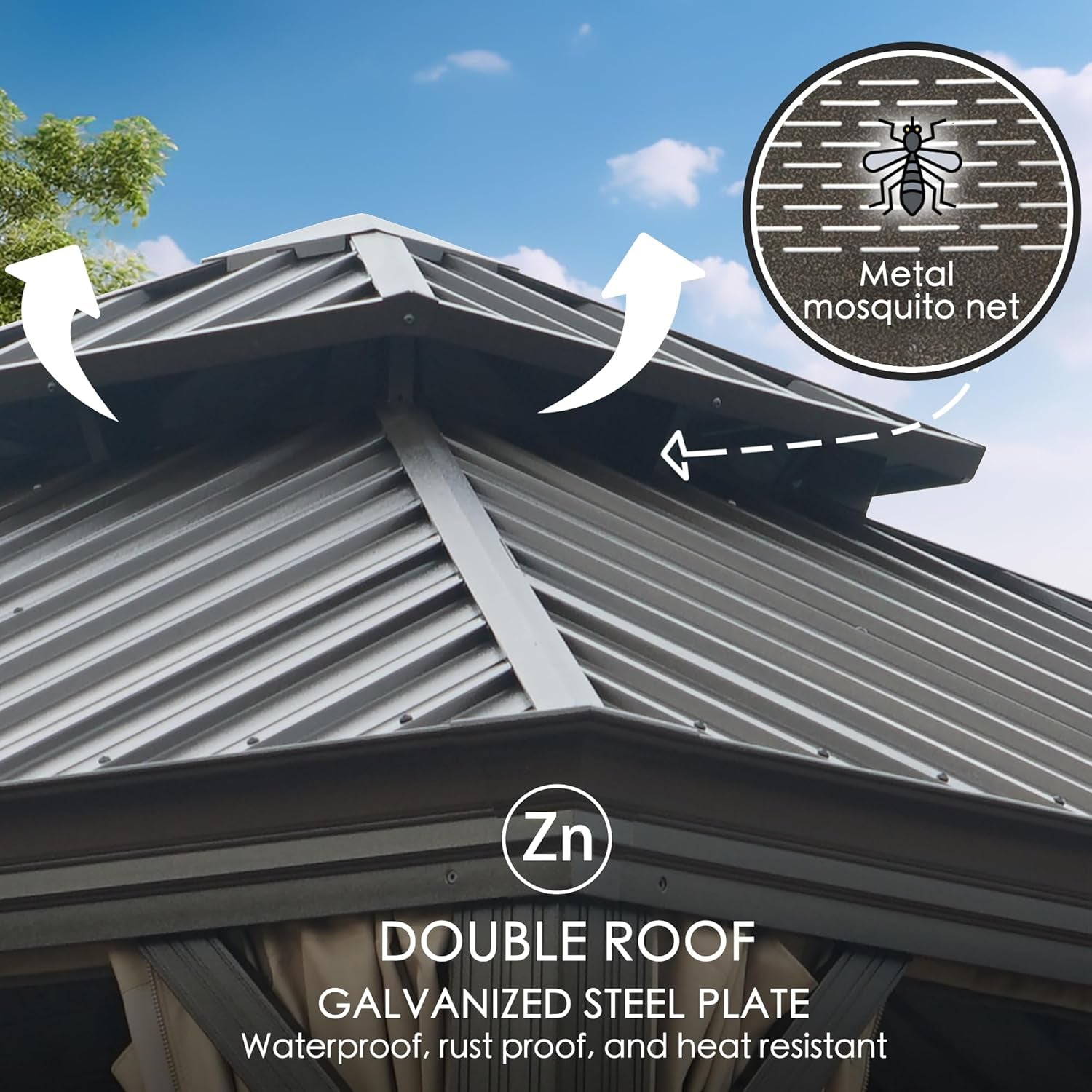 Modern Hardtop Aluminum Metal Gazebo with Galvanized Steel Double Roof 
