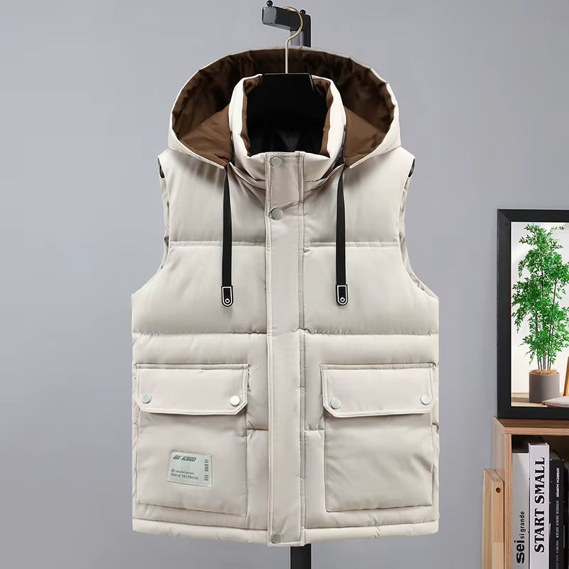 Premium Men Fashion Autumn Winter Men Thicken Cotton Waistcoat Sleeveless Vests Jackets 