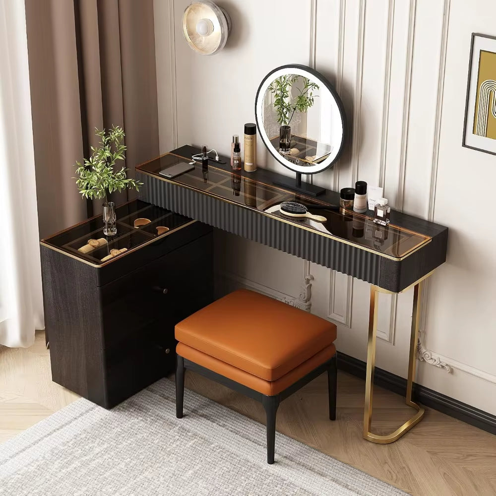 New Makeup Vanity Desk with Stool, TV Cabinet Combination