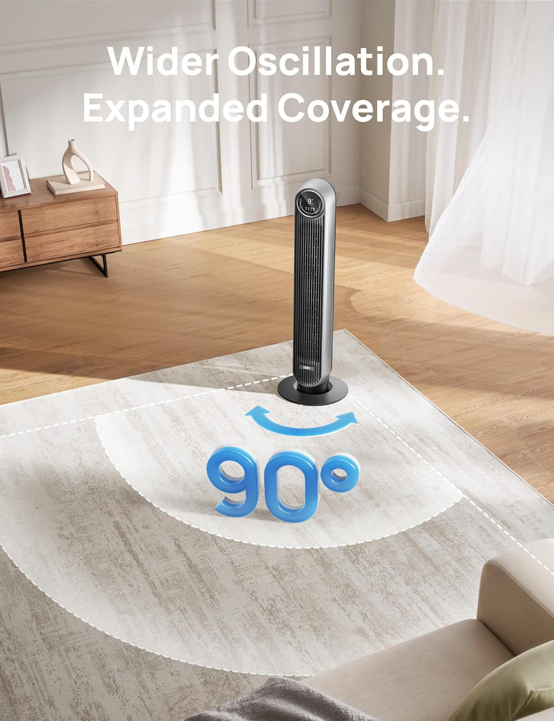 Bladeless Tower Fan - 25Ft/S, 4 Speeds, 4 Modes, 90° Oscillation, 8H Timer, Ultra Quiet for Bedroom, Indoors, Silver (Nomad One)