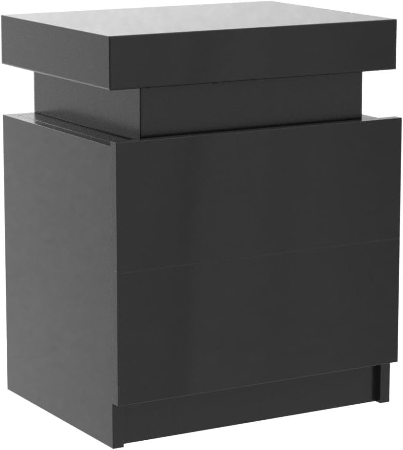 Regal Opulence Collection , 4 Sides High Gloss LED Bedside Cabinet with 16 Colours, Side Cabinet Nightstand Bedroom Living Room Furniture Black