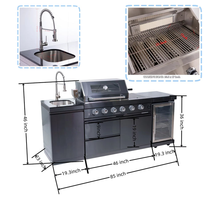 New Outdoor Stainless Kitchen with Bbq Grills Set