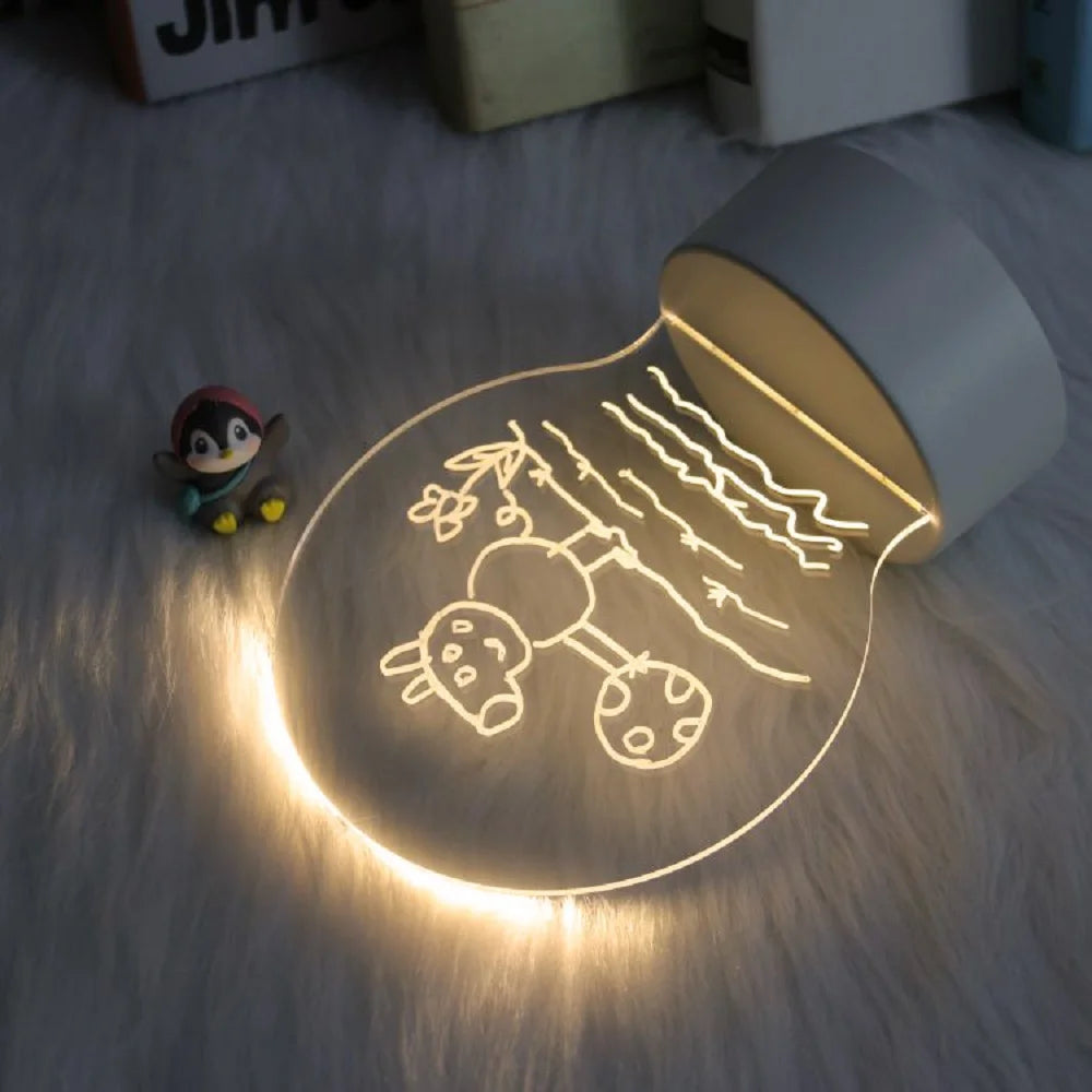 New Gift Acrylic Night Light Message Writing Board Notepad with Marker Pen Home Bedroom Creative Memo Writing Plate Table Lamp for Kids