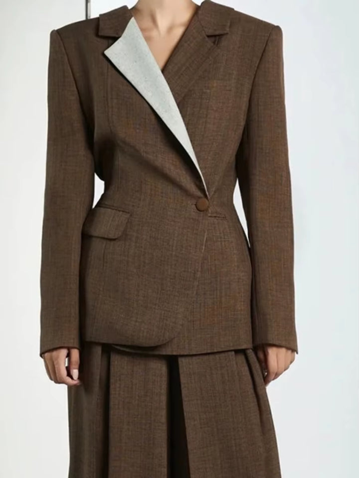 Hit Color Spliced Buttons Temperament Jackets for Women Lapel Long Sleeves Patchwork Pockets Fashion Jacket Female