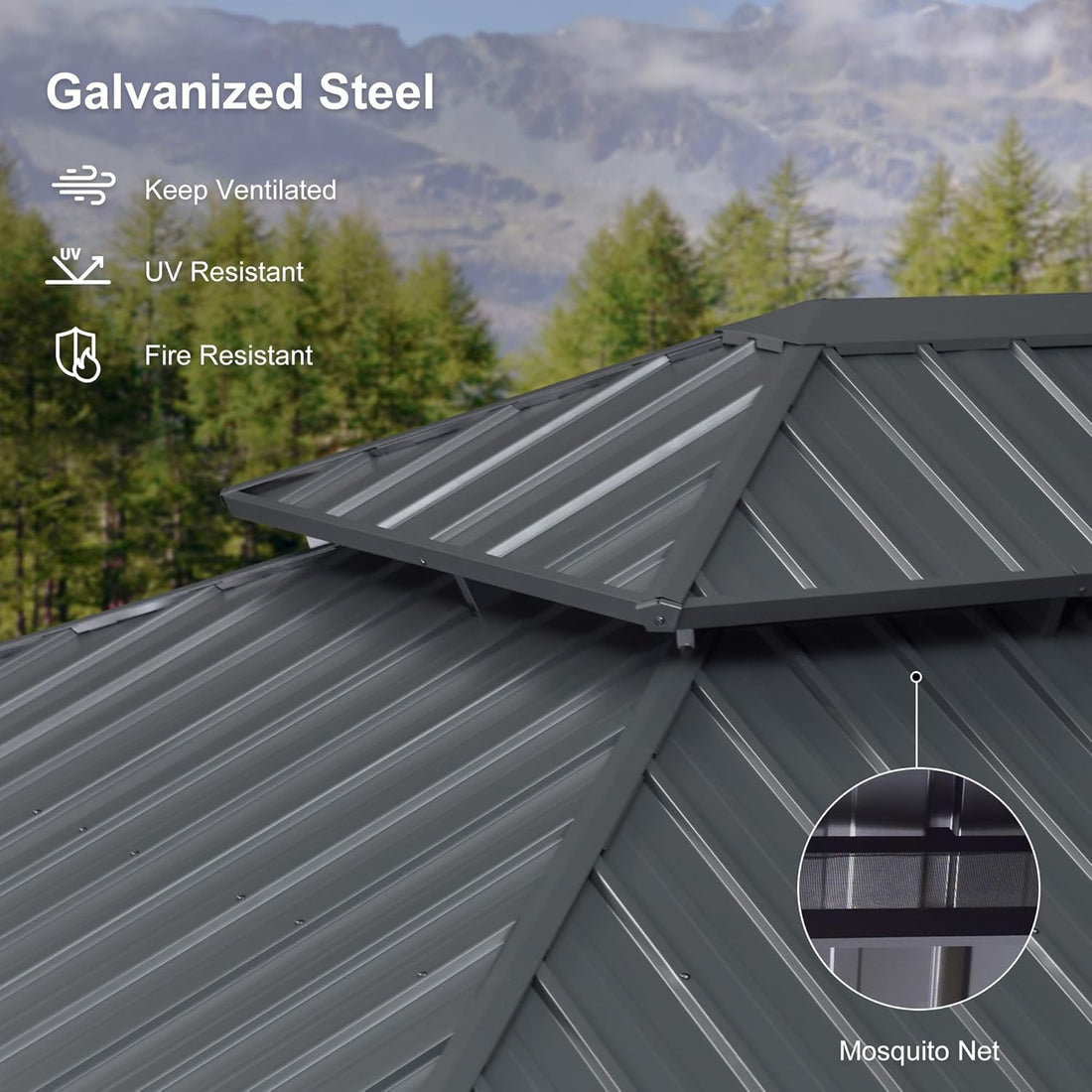New Outdoor Large Gazebo Permanent Hardtop Double Roof Gazebo
