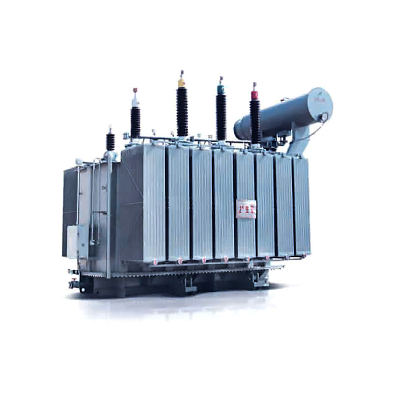Large electrical transformer on a white background