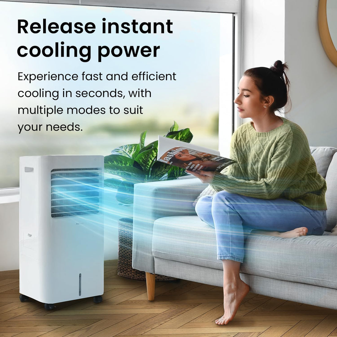 4-In-1 Air Cooler with 10 Litre Capacity, Remote Control, 3 Fan Speeds & LED Display. Powerful Evaporative Air Cooler with Built-In 7.5 Hour Timer & Automatic Oscillation for Home & Office