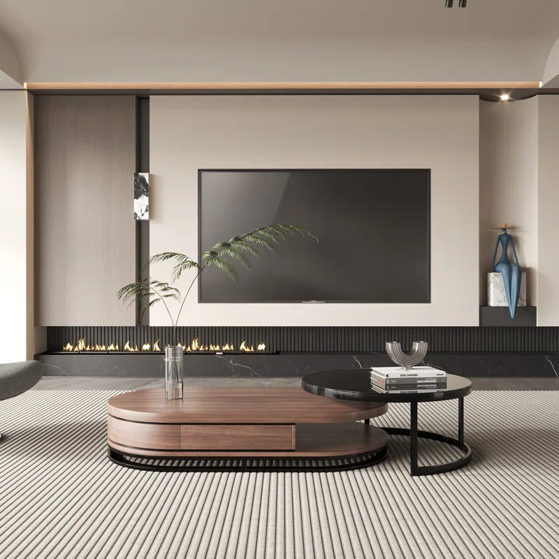 New Tyanii Coffee Table Set with Drawer and Glass Table