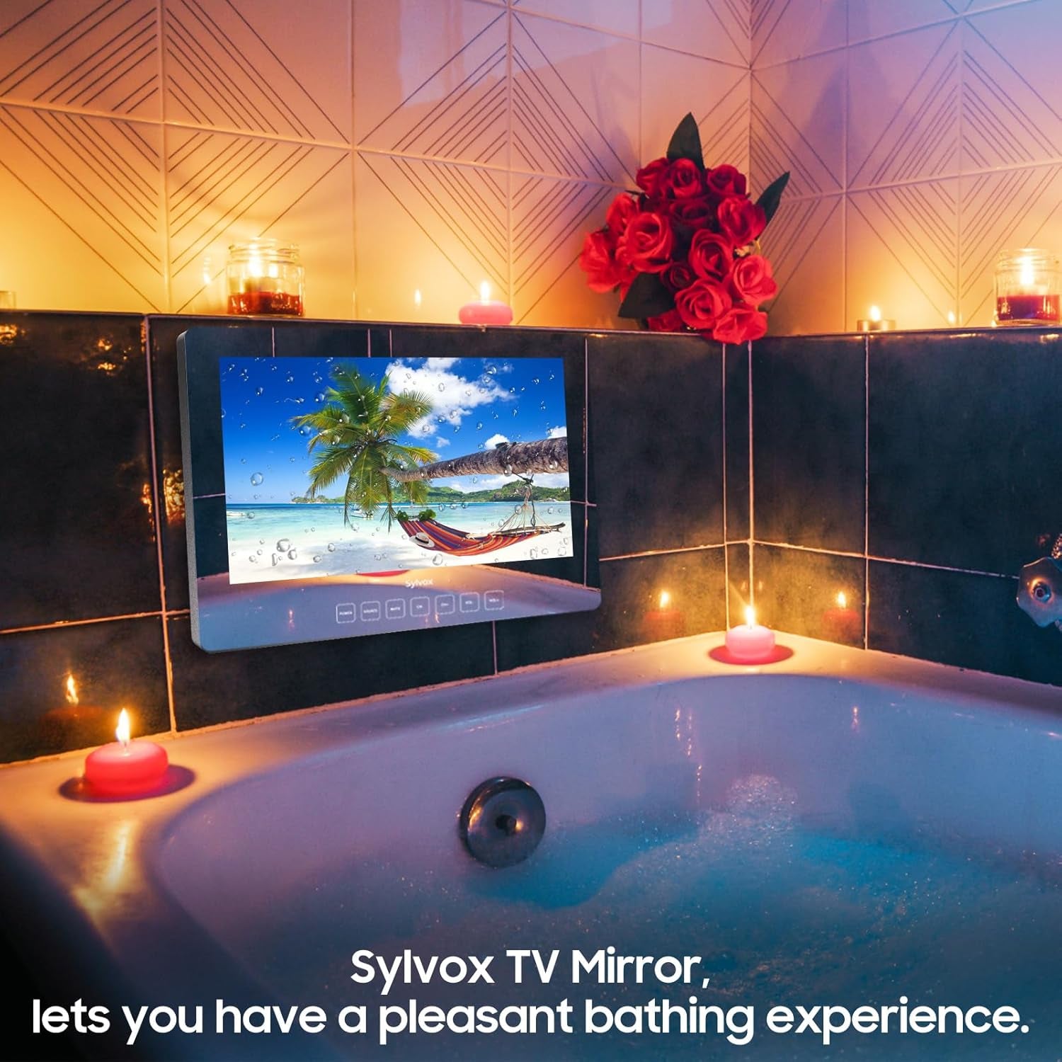 19'' Smart TV Bathroom Magic Mirror Waterproof LED TV 1080P 500NITS High Brightness Dual Front Speakers Wall Mounting Suitable for Bathrooms,Hotels,Saunas