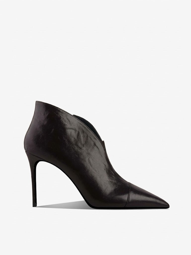 Women's Black Leather Pointed-Toe Stiletto Ankle Boots