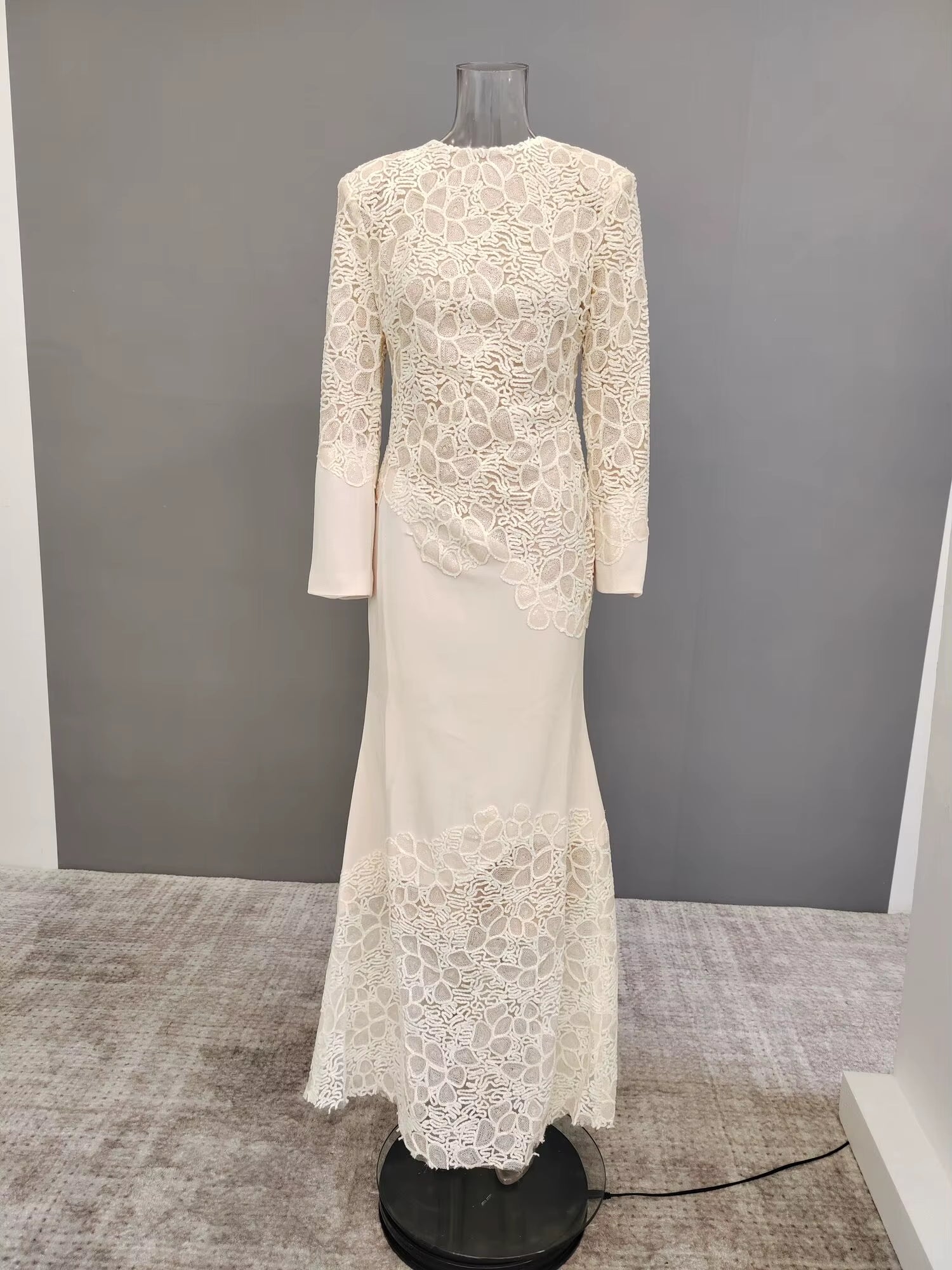 New Women Out Lace Stand Collar Wedding Party Dress 