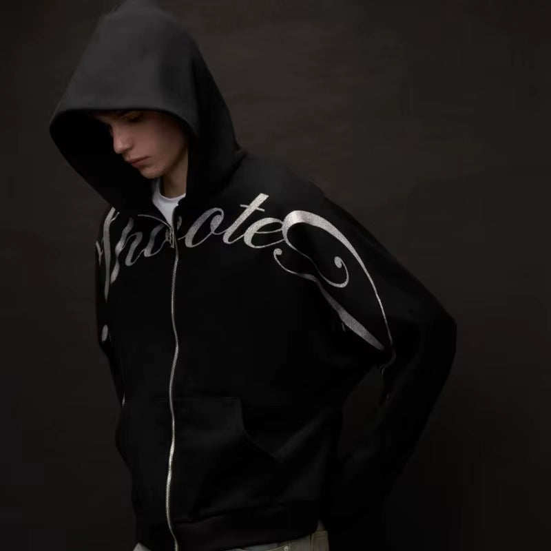 Mens Graphic Design Print Zipper Oversized Hoodie