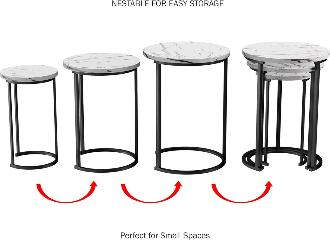 Modern - Marble Set of 3 round Side Tables for Living Room/Office