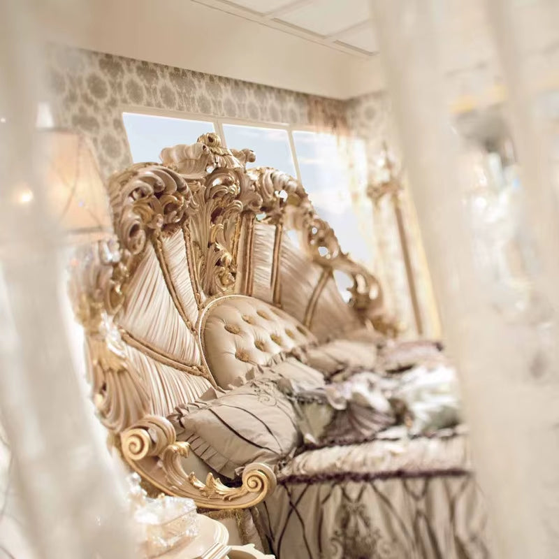 New Baroque Classical Golden Home Hand Carved King Size Bed