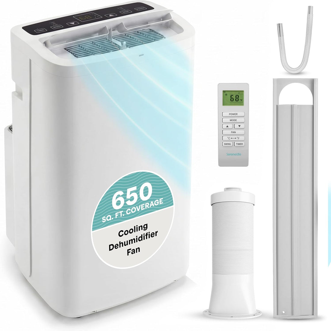 Small Air Conditioner Portable 10,000 BTU with Built-In Dehumidifier - Portable AC Unit for Rooms up to 450 Sq Ft - Remote Control, Window Mount Exhaust Kit