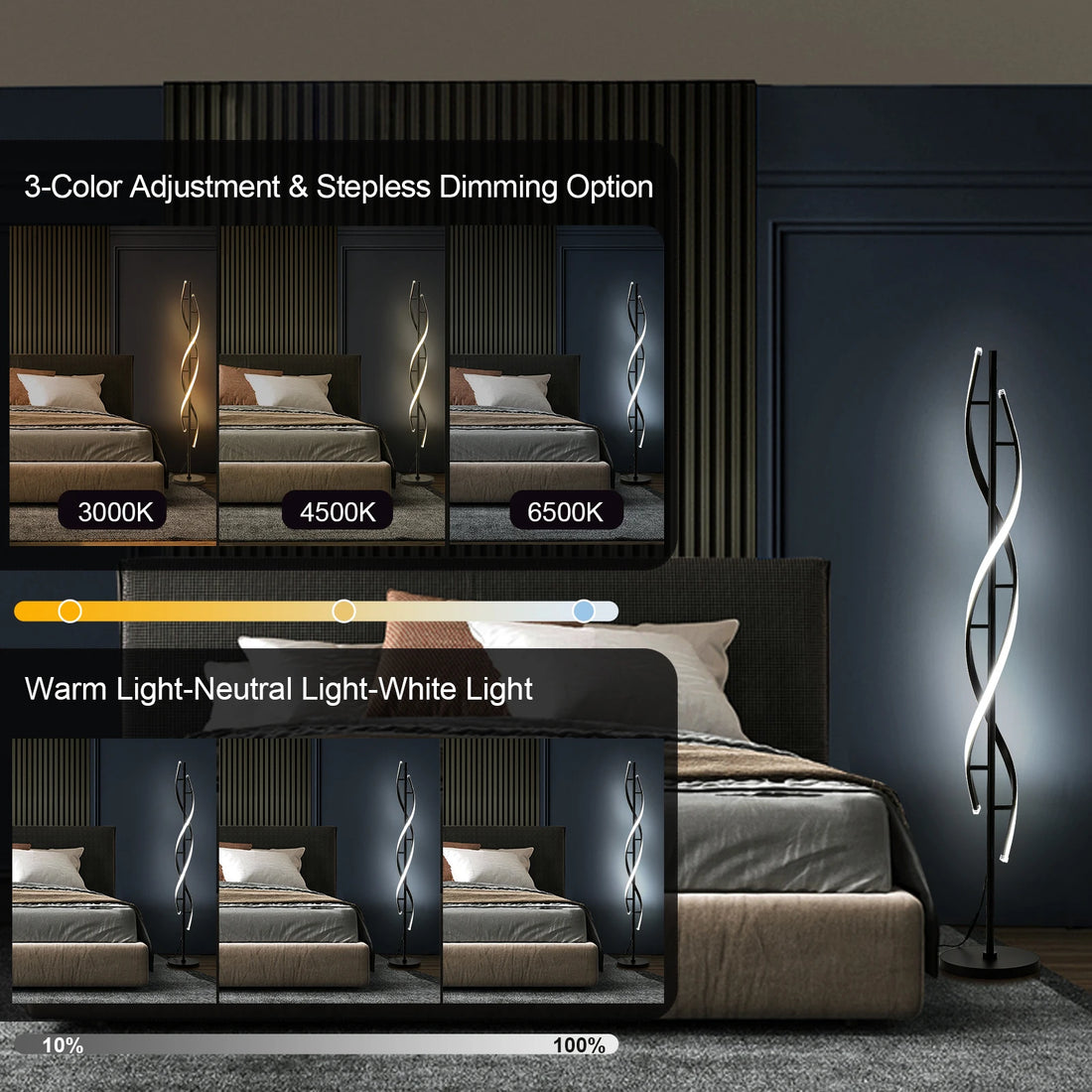 Modern Spiral LED Floor Lamp for Living Room, Bedroom and Office