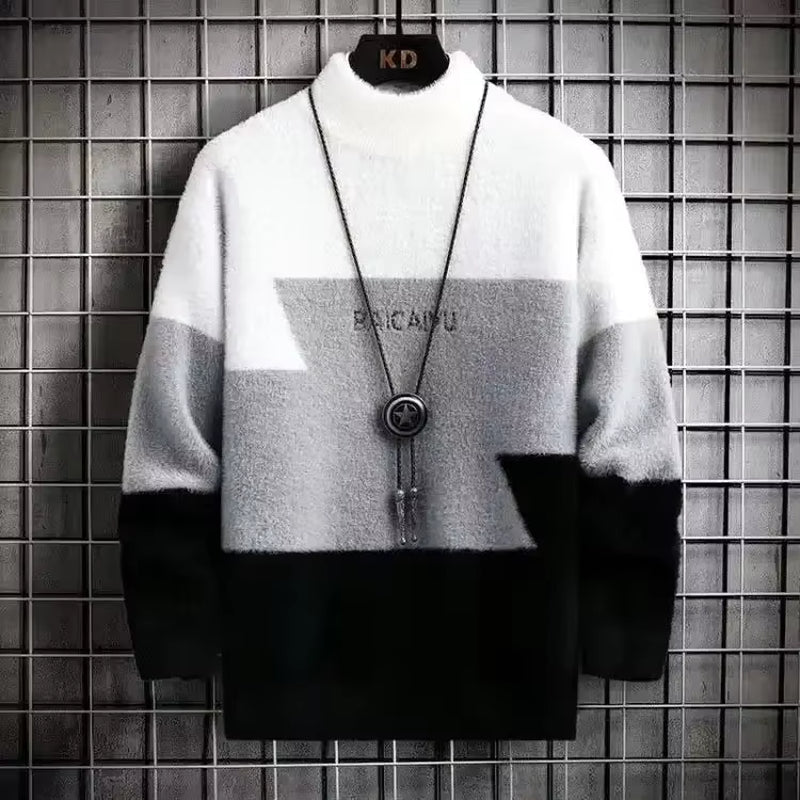 Knitwear Long Sleeve Contrasting Colors Thick Men'S Knit Sweater Harajuku High Quality Clothing Deals 2024 Y2K Pullovers Male