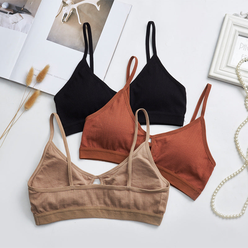 Cross Border New French Bra Rimless Sling Low Back Hollow Breathable Triangle Bra Seamless Bra Lady