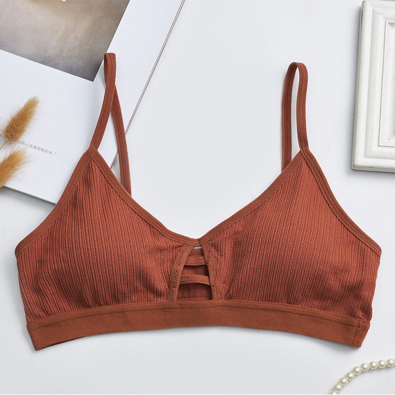 Cross Border New French Bra Rimless Sling Low Back Hollow Breathable Triangle Bra Seamless Bra Lady