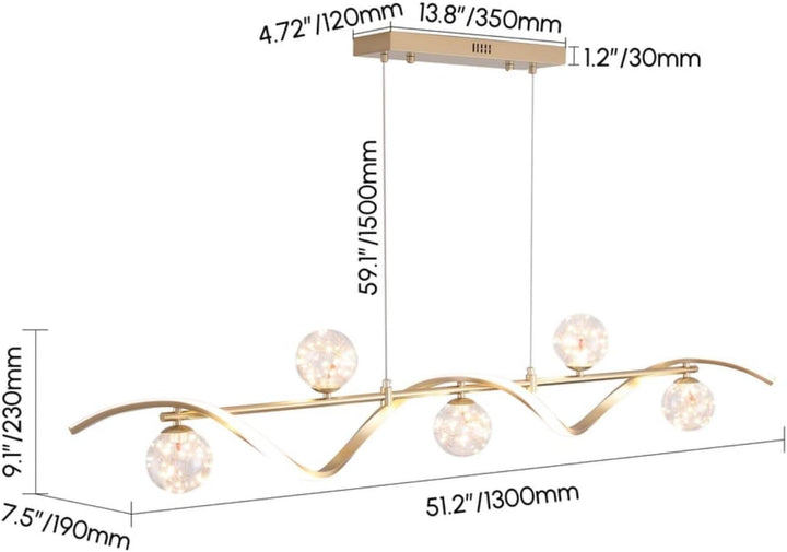 Kitchen Island Light with Glass Globes, 51.2" Gold Chandelier Pendant 