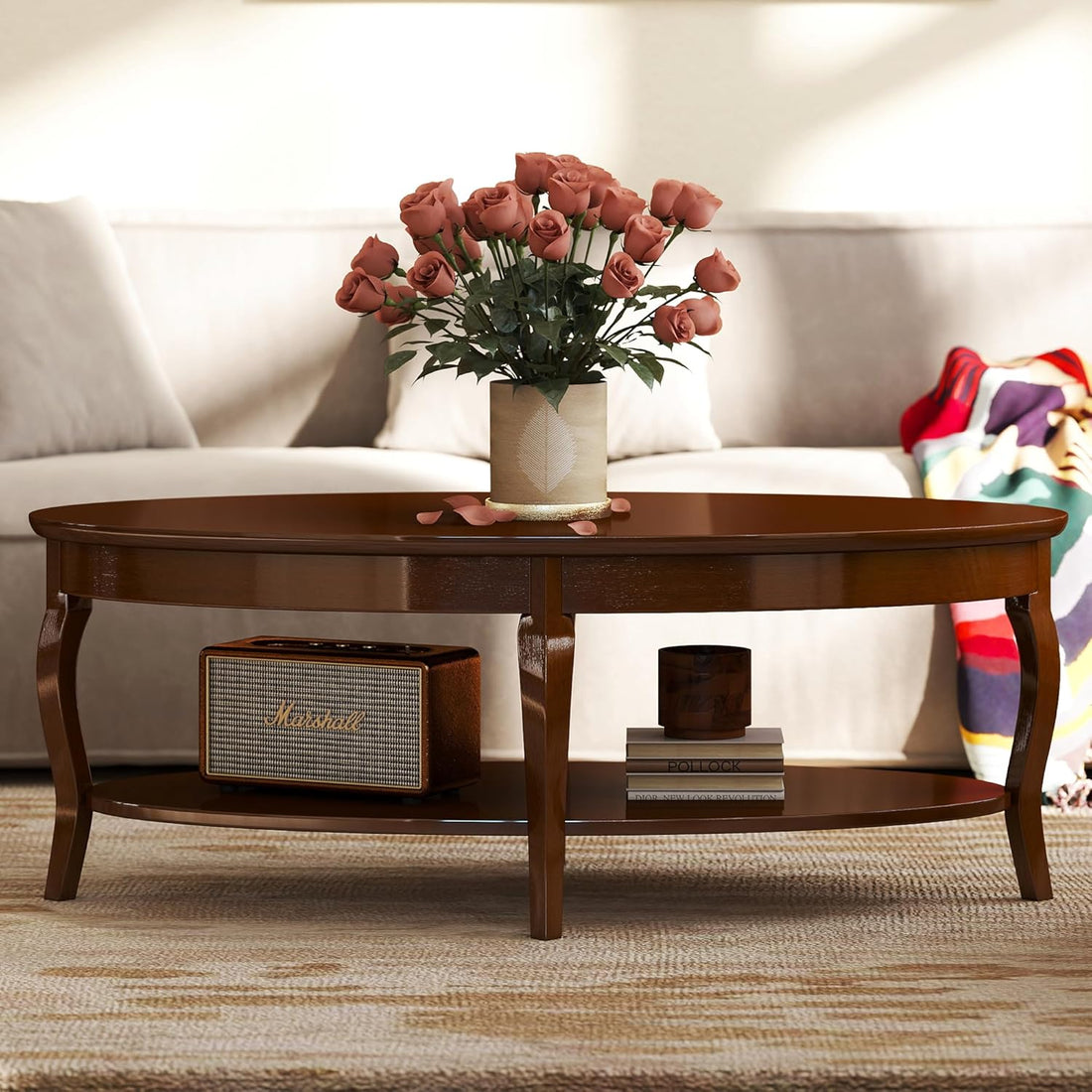 New Oval Wood Coffee Table Antique Living