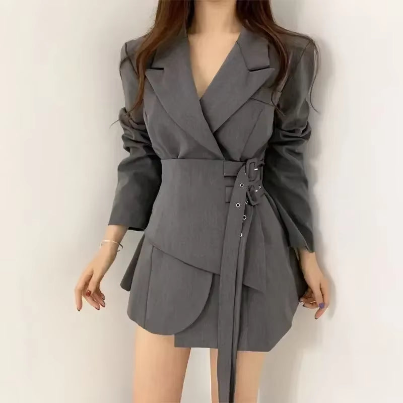 New Fusion Contrast Color Fashion Blazer Dresses for Women High Waist Trendy Wear