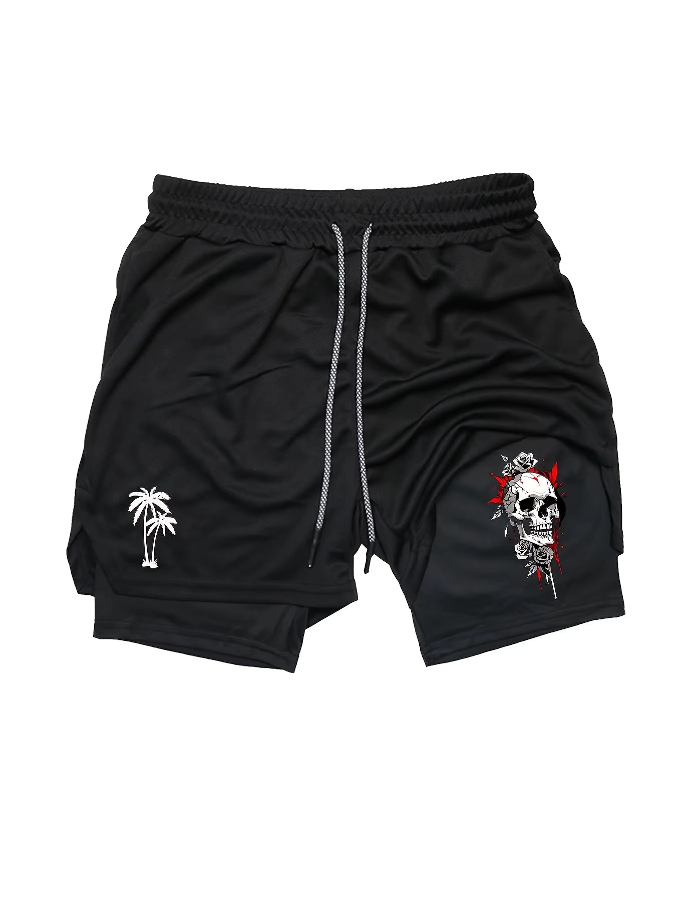 Mens Printed Casual Double Layer Shorts Running Fitness