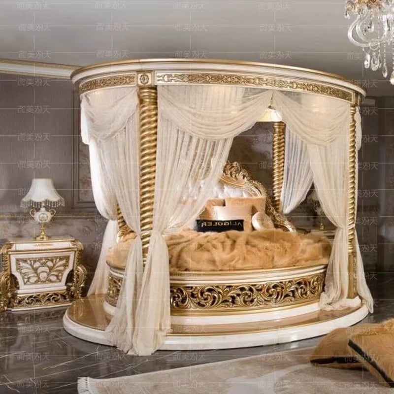 Premium Wedding round Bed Castle Wood Bedroom Furniture
