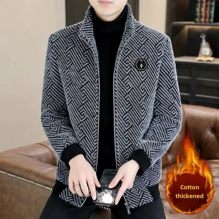 New Mens fashion Winter Fleece-Lined Thickened Cropped Woolen Overcoat Casual Wear