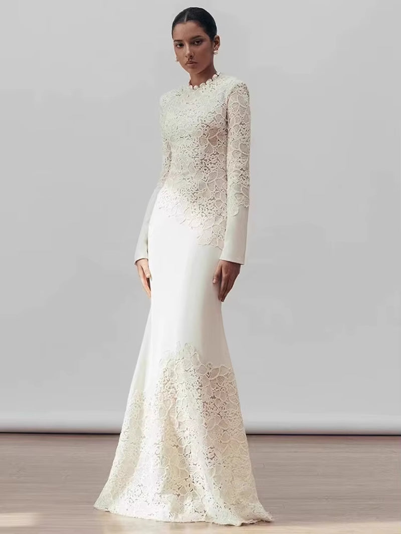 New Women Out Lace Stand Collar Wedding Party Dress 