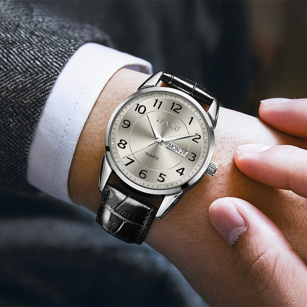 Watches for Men Luxury Analog Waterproof Classic Leather Large Face Simple Easy Read Quartz Minimalist Dress Day Date Quartz Mens Watches