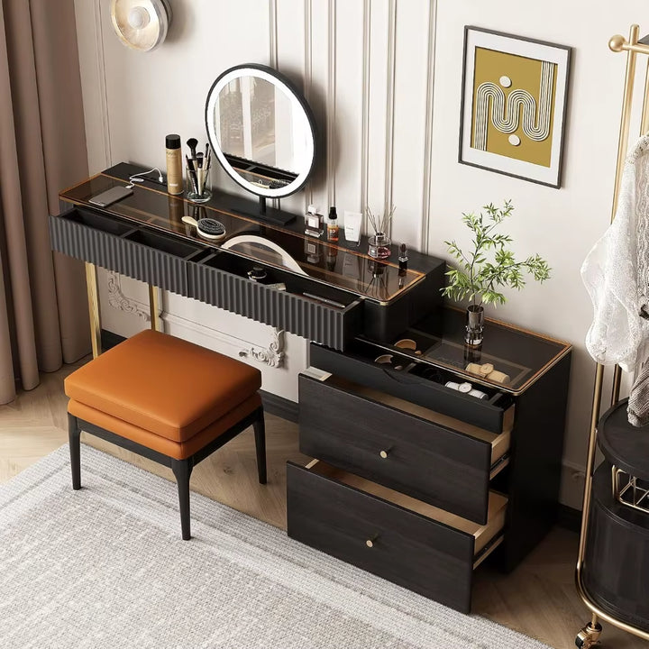 New Makeup Vanity Desk with Stool, TV Cabinet Combination