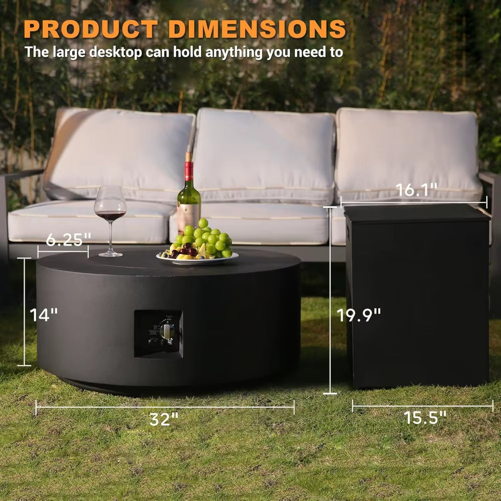 Modern 3-Piece Outdoor Fire Pit Table, 32 Inch Propane Fire Table