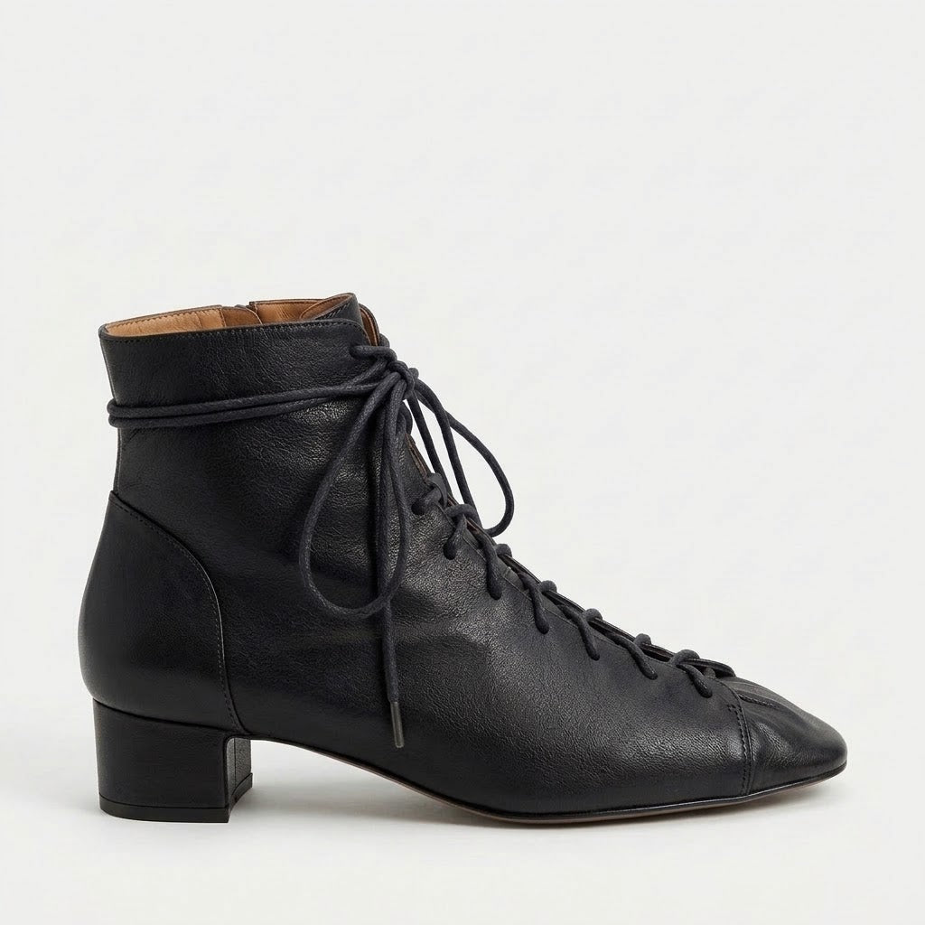 Luxury Women's Sheepskin Lace-Up Ankle Boots – 4cm Mid-Heel Autumn Booties