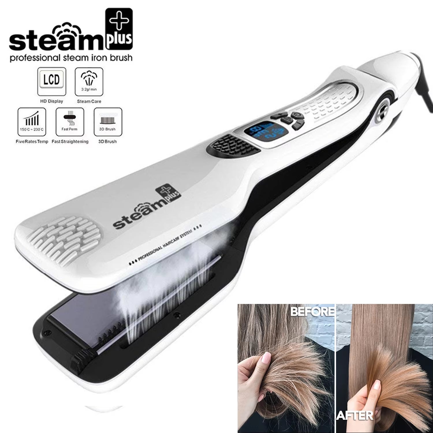 New Modern Steam Hair Straightener Brush Ceramic Flat Iron Professional Hair Straightening