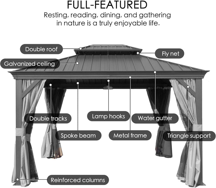 Modern Hardtop Aluminum Metal Gazebo with Galvanized Steel Double Roof 