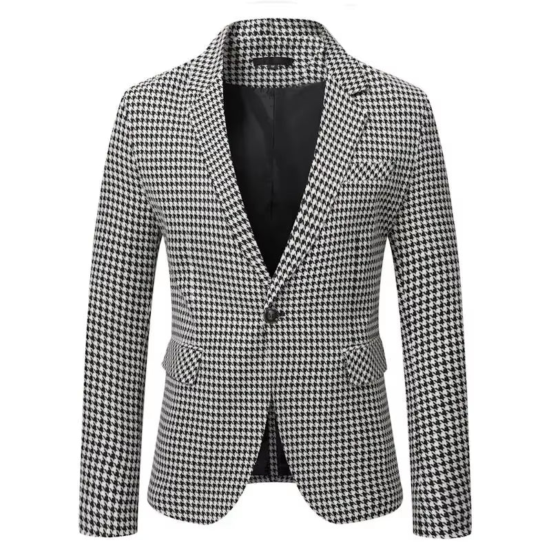 Mens Formal Casual Blazer Men Gentleman Plaid Suit Jacket Casual Slim Fit Notch Lapel Coat Formal Business