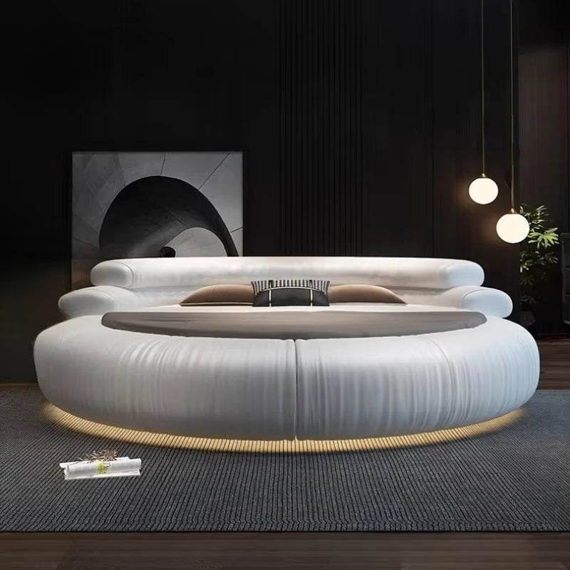 New Italian Leather round Double Bed Frame Room Furniture