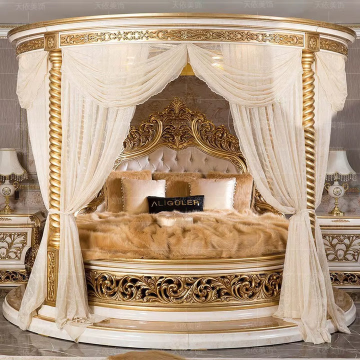 Premium Wedding round Bed Castle Wood Bedroom Furniture