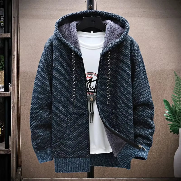 Winter Fleece Sweatercoat Men Thick Warm Hooded Kintted Mens Sweater Cardigan Solid Casual Knitting Jacket Coat Male Clothing