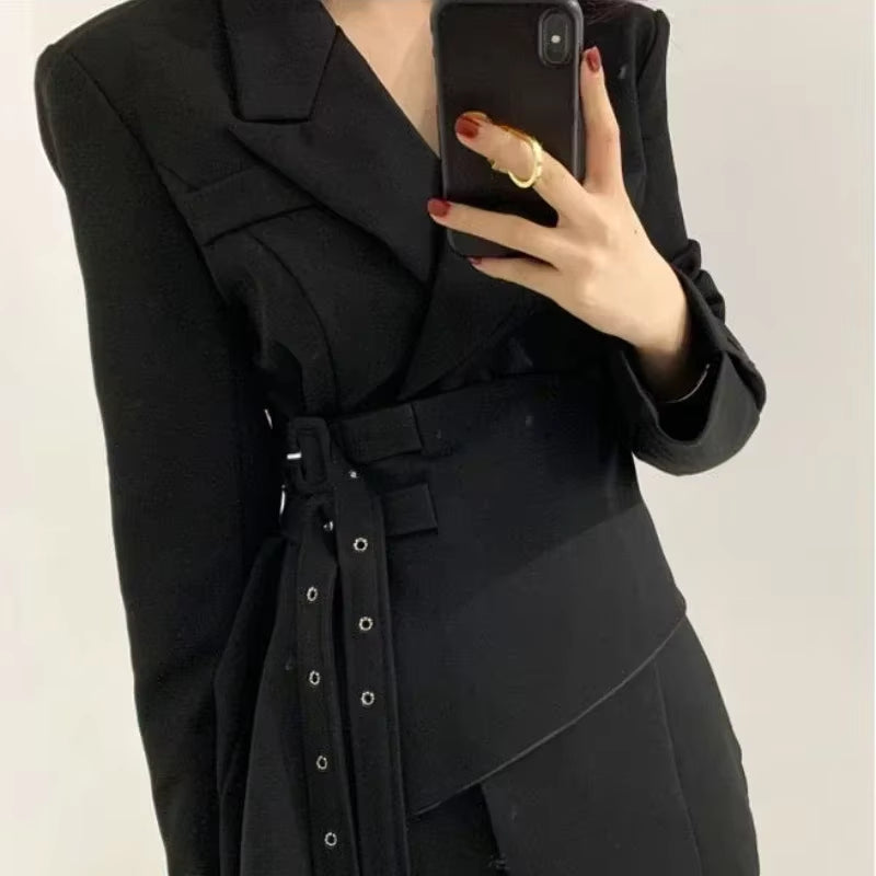 New Fusion Contrast Color Fashion Blazer Dresses for Women High Waist Trendy Wear