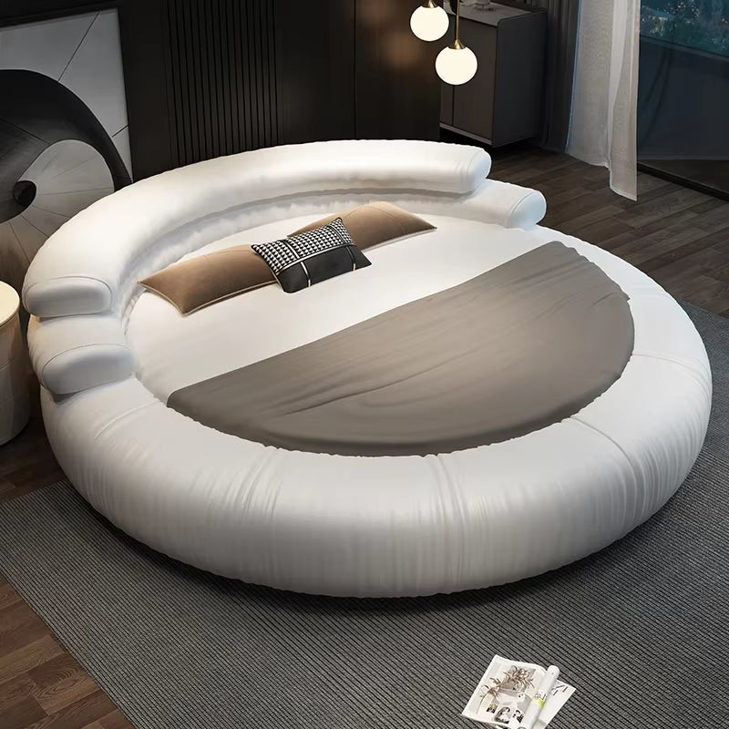 New Italian Leather round Double Bed Frame Room Furniture