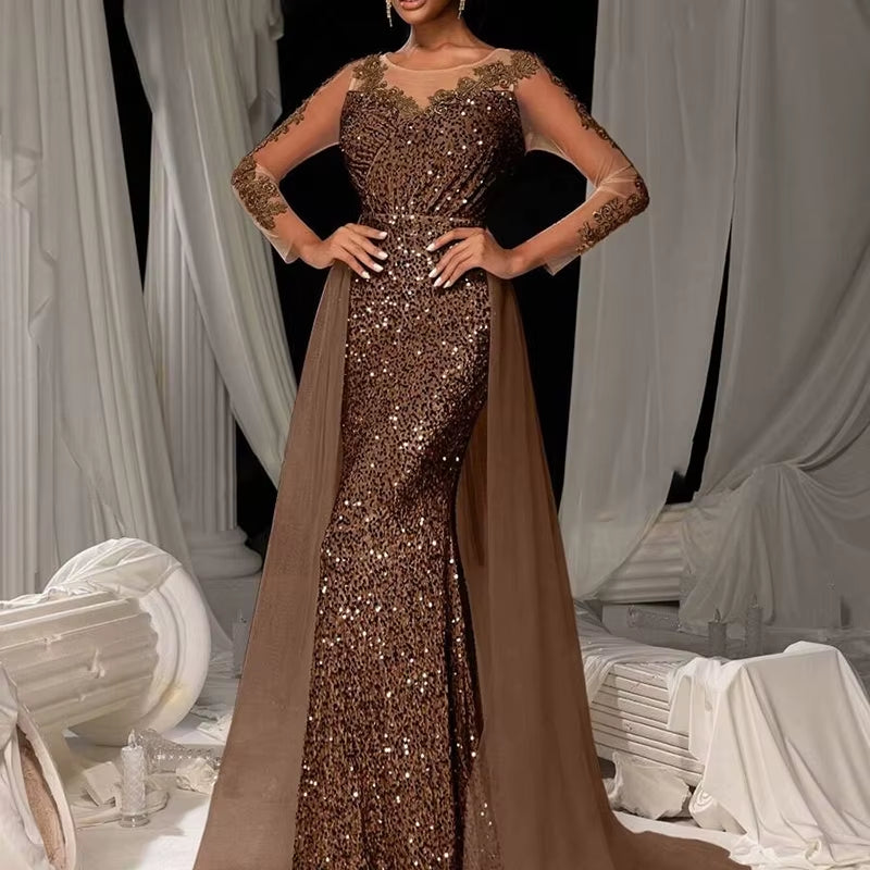 Women Wedding Party Casual Long Sleeve Slim Fit Evening Dress