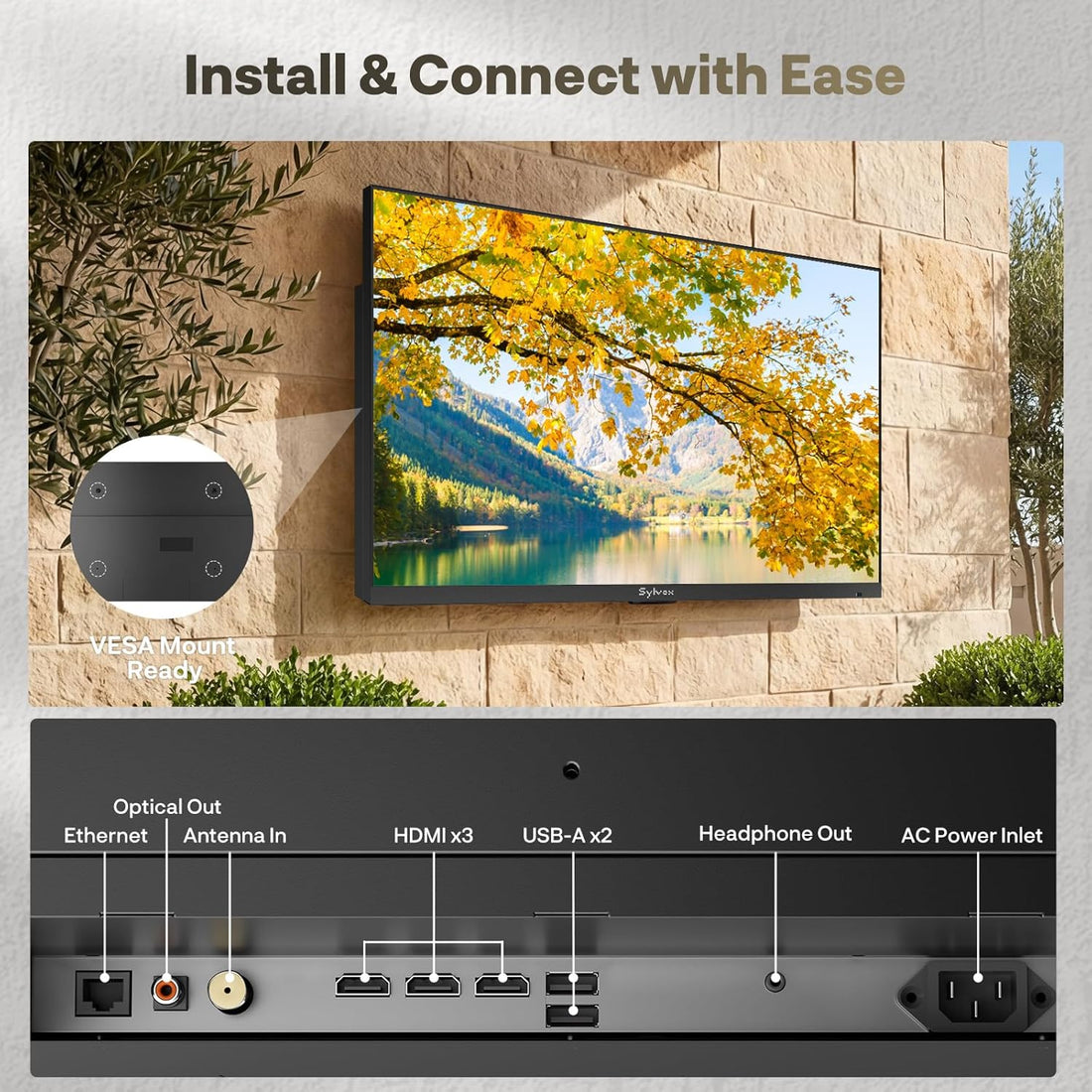 65 Inch Outdoor TV, Ultra-Narrow Bezel, 4K Smart Google TV, 1000 Nits Partial Sun, IP56 Waterproof, Dual Speakers, All-Weather Metal Chassis for Patio, Deck, Backyard (Frameless Series)