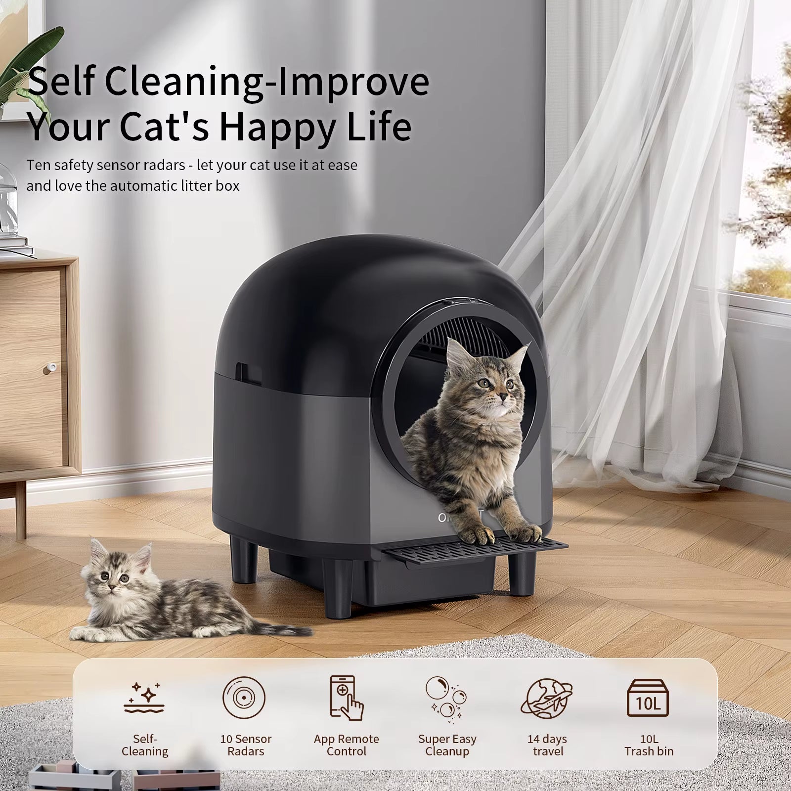 Smart Self Cleaning Automatic Cat Litter Box,110L Large Space