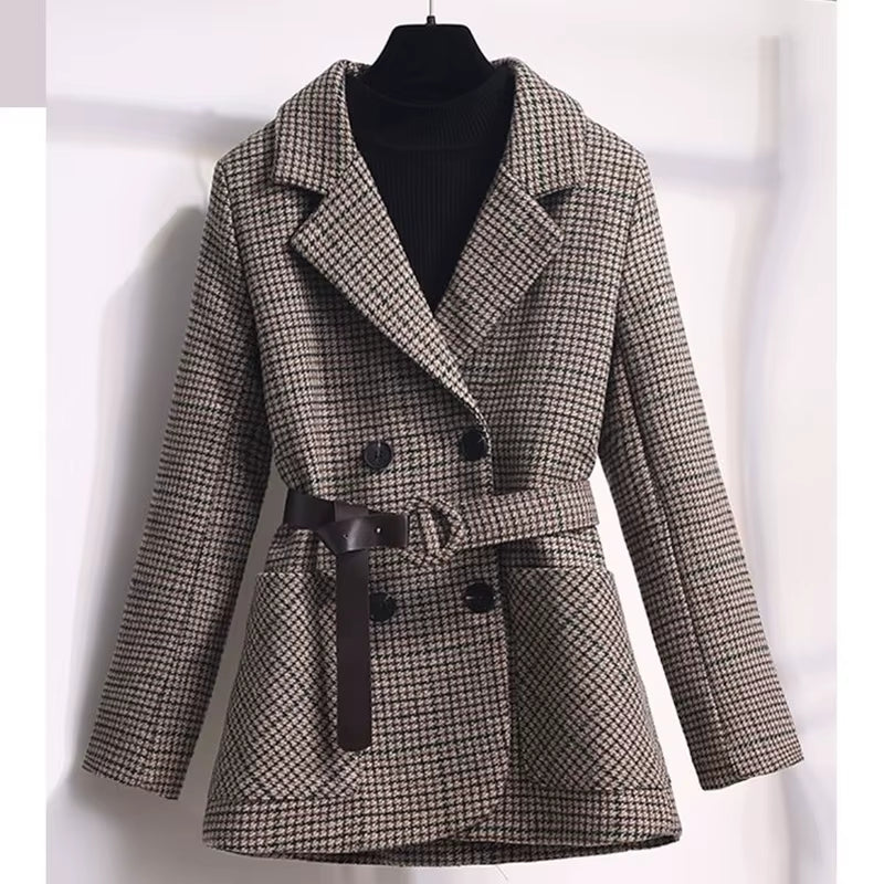 New Stylish Woolen Blazer Jacket Short Coat Ladies Double-Breasted Fashion Wool Outwear