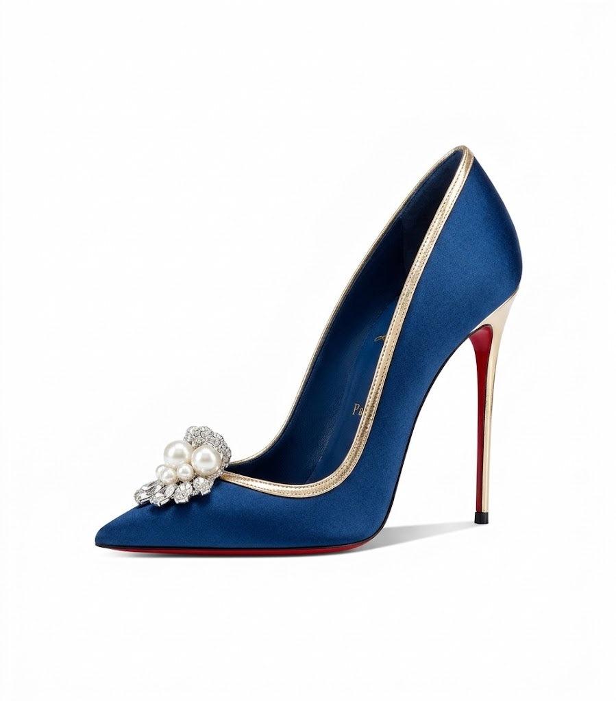 Women's Pearl Rhinestone Suede Pumps – Elegant Pointed-Toe Autumn Dress Shoes